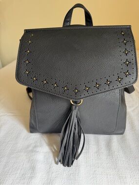 Black Faux Leather Tassel Convertible Purse (backpack, crossbody)